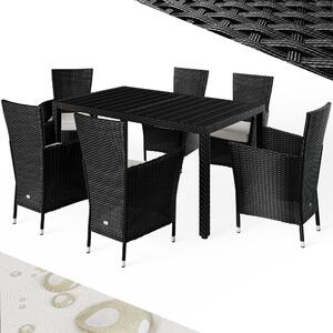CASARIA® zahradní nábytek set 6 idlí vetn 7cm poltáe stl 150x90cm polyratan odolný proti povtrnostním vlivm stohovatelný venkovní balkon terasa 160kg nosnost moderní WPC erná