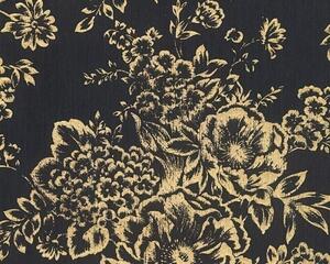 Textilní tapeta na zeď Metallic Silk 30657-7 | 0,53 x 10,05 m | černá, zlatá | A.S. Création