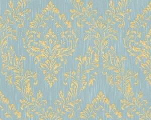 Textilní tapeta na zeď Metallic Silk 30659-5 | 0,53 x 10,05 m | modrá, zlatá | A.S. Création