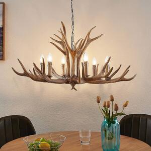 Lindby Závěsná lampa Tejask, Ø 102 cm, 6 světel, paroží, E14, stmívatelný, Hnědá / rez, Obývací pokoj / jídelna, Plast, Venkovský / rustikální, Lustr