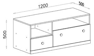 PIXEL | TV stolek PX11 | 120 cm | se zásuvkami | dub/bílá lux/šedá