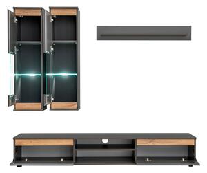 Moderní obývací stěna Modivo, šedá/wotan + LED podsvícení