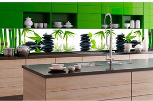 DIMEX | Fototapeta do kuchyně Kameny Zen KI-350-032 | 350 x 60 cm | zelená, bílá, černá