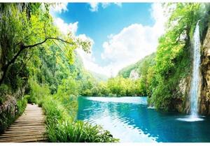 DIMEX | Vliesové fototapety na zeď Relax v lese MS-5-0085 | 375 x 250 cm| zelená, modrá, bílá, béžová