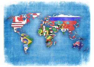 Fototapeta - Mapa - vlajky zemí 200x154 + zdarma lepidlo