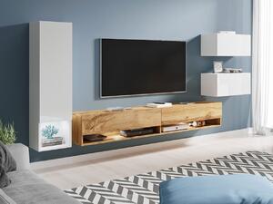 Moderní obývací stěna Amenity, bílá/bílý lesk/wotan + LED podsvícení