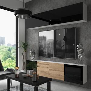 Obývací stěna Belini Premium Full Version černý lesk / dub wotan + LED osvětlení Nexum 95