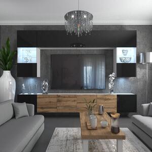 Obývací stěna Belini Premium Full Version černý lesk / dub wotan + LED osvětlení Nexum 16