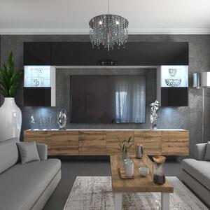 Obývací stěna Belini Premium Full Version černý lesk / dub wotan + LED osvětlení Nexum 13