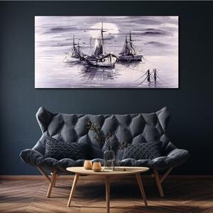 Obraz na plátně Obraz na plátně Noční měsíc mořské lodě