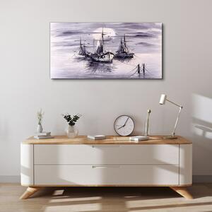 Obraz na plátně Obraz na plátně Noční měsíc mořské lodě