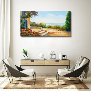 Obraz na plátně Obraz na plátně Pobřeží květiny moře mraky