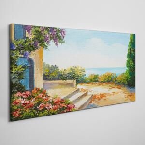 Obraz na plátně Obraz na plátně Pobřeží květiny moře mraky