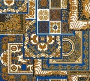 A.S. Création | Vliesová tapeta na zeď Versace 37048-1 | 0,70 x 10,05 m | modrá, bílá, zlatá, šedá, černá