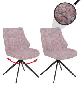 Sada dvou jídelních židlí HWC-O48, kuchyňská židle, otočná s automatickým návratem, potah: textil chenille (410 g/m²), Öko-Tex, barva: růžová
