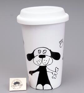 Keramický termohrnek na kávu - pes černobílý
