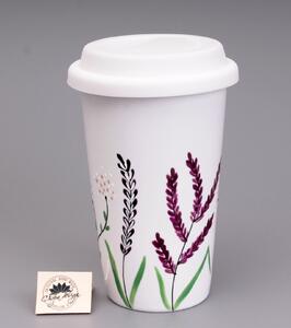Keramický termohrnek na kávu - purpurové trávy