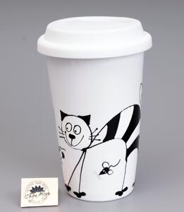 Keramický termohrnek na kávu - černobílá kočka