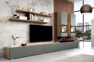 Obývací stěna do obývacího pokoje Baros 10 - Dub artisan / šedý mat - 6 elementow