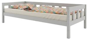 Vysoká jednolůžková postel PLOTTY se zábranou 90x200 cm + matrace WAVE - Světle šedá, S otevřeným vstupem