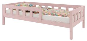 Vysoká jednolůžková postel PLOTTY se zábranou 90x200 cm + matrace WAVE - Pastelově růžová, S jednou zábranou