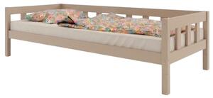 Vysoká jednolůžková postel PLOTTY se zábranou 90x200 cm + matrace WAVE - Béžová, S otevřeným vstupem