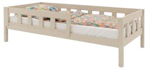 Vysoká jednolůžková postel PLOTTY se zábranou 90x200 cm + matrace WAVE - Béžová, S jednou zábranou