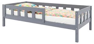 Vysoká jednolůžková postel PLOTTY se zábranou 90x200 cm + matrace WAVE - Tmavě šedá, S jednou zábranou
