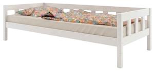Vysoká jednolůžková postel PLOTTY se zábranou 90x200 cm + matrace WAVE - Bílá, S otevřeným vstupem