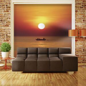 Fototapeta - Západ slunce s rybářským člunem 200x154