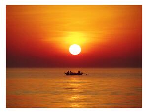 Fototapeta - Západ slunce s rybářským člunem 200x154