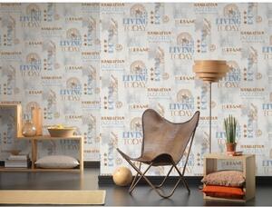 A.S. Création | Vliesová tapeta na zeď Il Decoro 36812-1 | 0,53 x 10,05 m | béžová, modrá, bílá