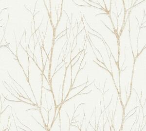 Vliesová tapeta na zeď Blooming 37260-3 | 0,53 x 10,05 m | bílá, zlatá | A.S. Création