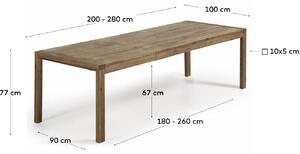 Hnědý dubový rozkládací jídelní stůl Kave Home Briva 200/280 x 100 cm