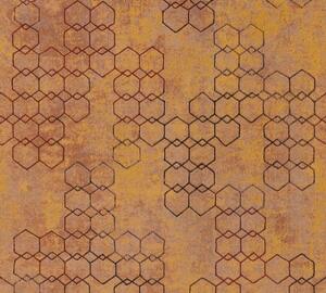 Vliesová tapeta na zeď New Walls 37424-3 | 0,53 x 10,05 m | hnědá, oranžová, zlatá | A.S. Création