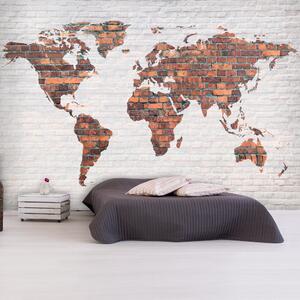 Fototapeta - Mapa světa: Cihlová zeď 250x175 + zdarma lepidlo