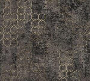 Vliesová tapeta na zeď New Walls 37424-6 | 0,53 x 10,05 m | černá, zlatá, metalická | A.S. Création