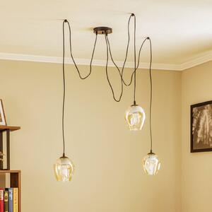 EMIBIG LIGHTING Závěsné světlo Starla, sklo jantarové, 3 žárovky, decentralizované, stmívatelný, Krémová / jantar, Obývací pokoj / jídelna, kov, Moderní