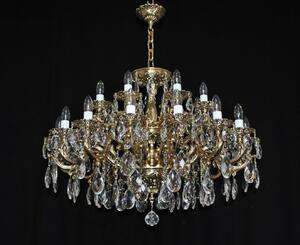 18 Arms Cast brass chandelier with crystal almonds