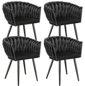 Tectake® Set jídelní židle Astano čalouněná, se sametovým potahem, pletený vzor 60,5 x 55 x 75 cm