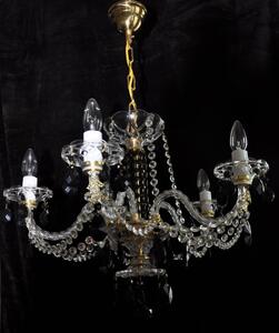 6 Arms Crystal cast brass chandelier - Gold brass & Hand blown