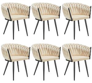 Tectake® Set jídelní židle Astano čalouněná, se sametovým potahem, pletený vzor 60,5 x 55 x 75 cm