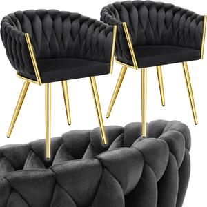 Tectake® Set jídelní židle Astano čalouněná, se sametovým potahem, pletený vzor 60,5 x 55 x 75 cm