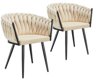 Tectake® Set jídelní židle Astano čalouněná, se sametovým potahem, pletený vzor 60,5 x 55 x 75 cm