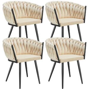 Tectake® Set jídelní židle Astano čalouněná, se sametovým potahem, pletený vzor 60,5 x 55 x 75 cm