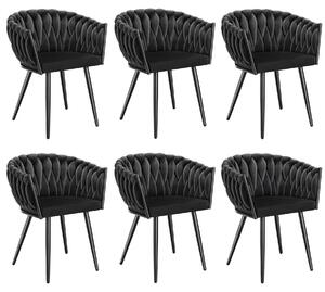 Tectake® Set jídelní židle Astano čalouněná, se sametovým potahem, pletený vzor 60,5 x 55 x 75 cm