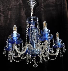 6-ti ramenný modrý křišťálový lustr z broušeného skla