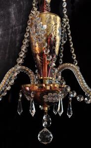 Small 3 Arms Emerald Green enameled crystal chandelier with glass flowers