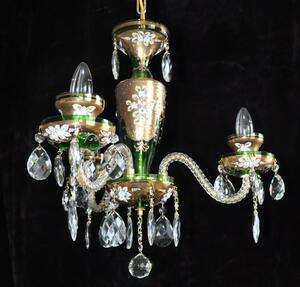 Small 3 Arms Emerald Green enamelled crystal chandelier with glass flowers