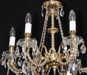 6 Arms Crystal cast brass chandelier - Gold brass & Hand blown bobeches